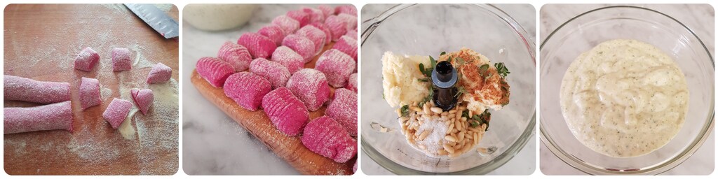 Kartoffel- und Rote-Bete-Gnocchi mit Pinienkernsoße