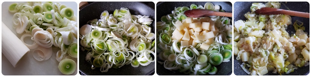 herzhafte Torte mit Lauch, Kartoffeln und Speck