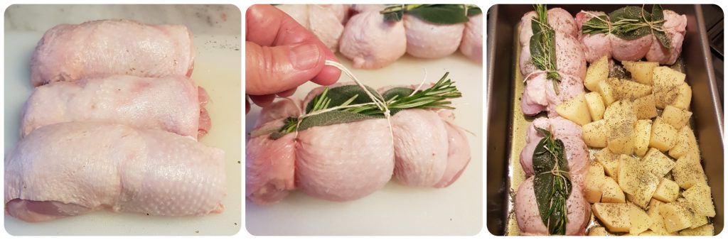 Hähnchenröllchen im Ofen mit Kartoffeln