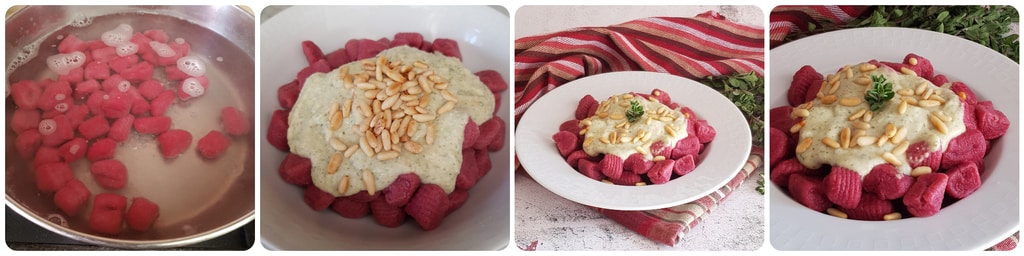 Kartoffel- und Rote-Bete-Gnocchi mit Pinienkernsoße