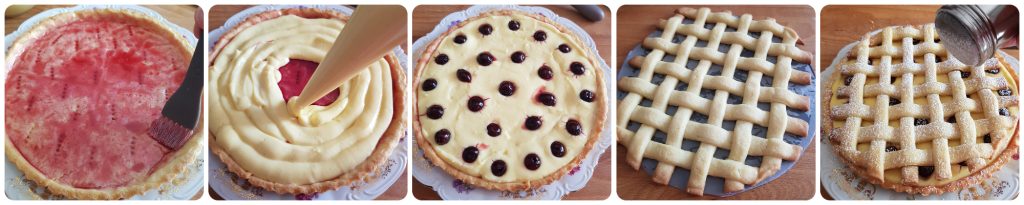 Torte mit Creme und Sauerkirschen
