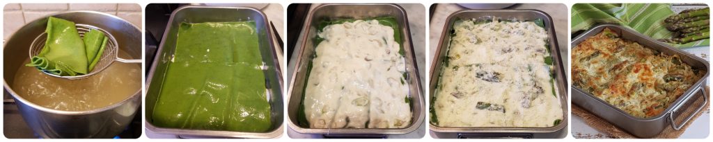 grüne Lasagne aus dem Ofen mit Spargel