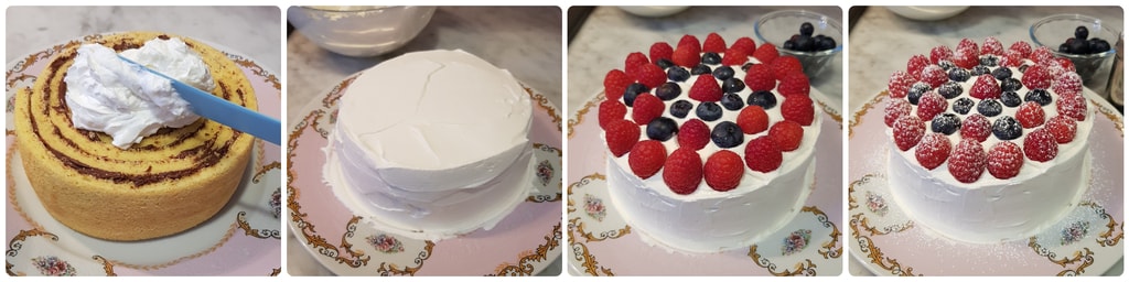 Schnecken-Kuchen mit Sahne und Waldbeeren
