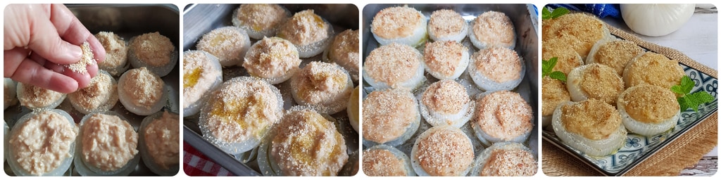 mit Thunfisch gefüllte Zwiebeln