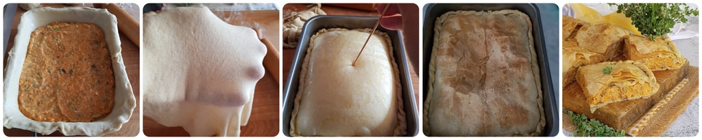 Zusammenbau und Backen des salzigen Kürbiskuchens