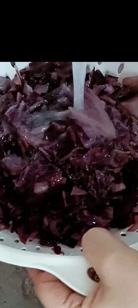 Wir lassen den Radicchio abtropfen und drücken ihn gut aus