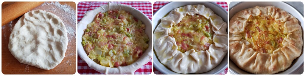 herzhafte Torte mit Lauch, Kartoffeln und Speck