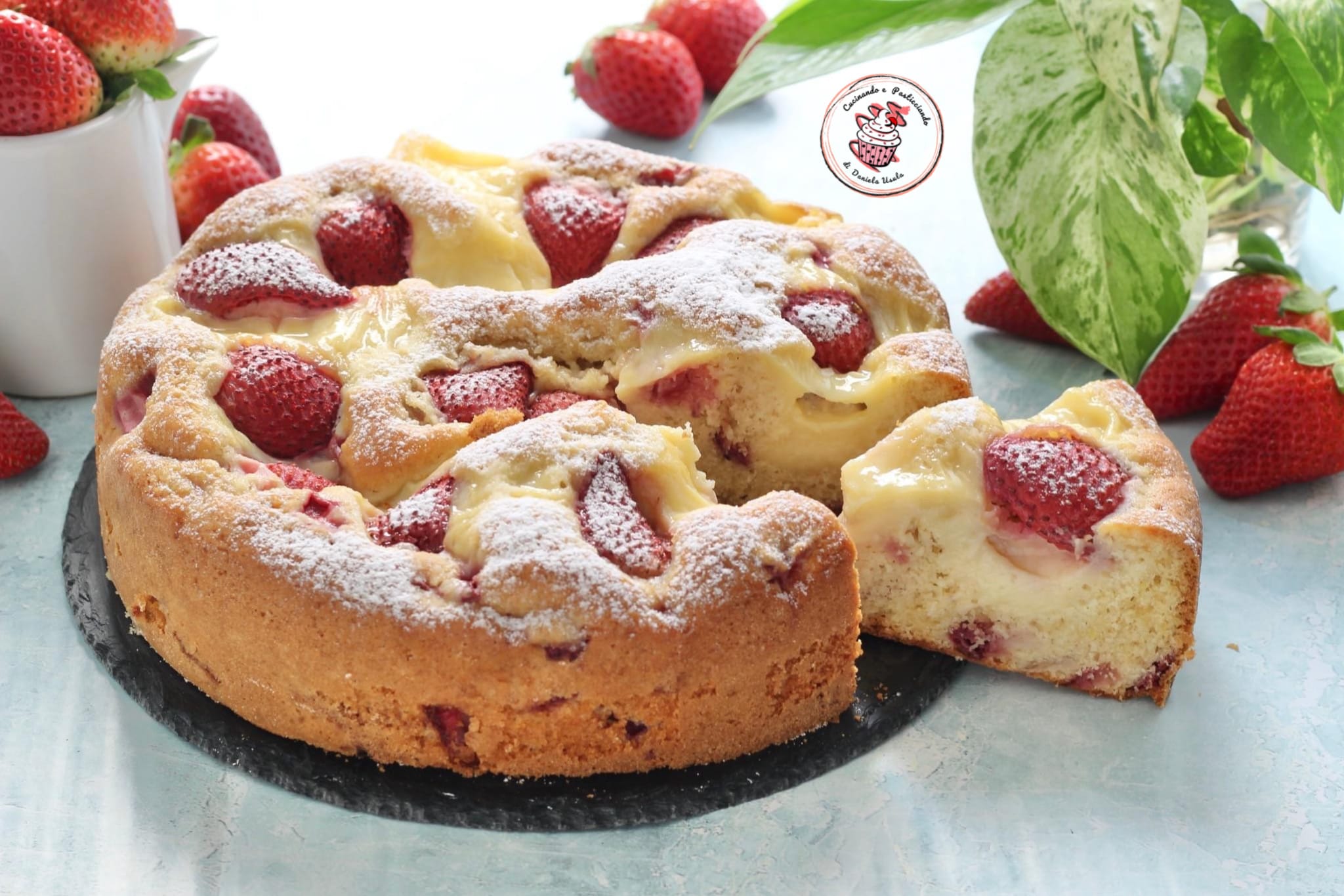 Weicher Erdbeerkuchen mit Vanillecreme