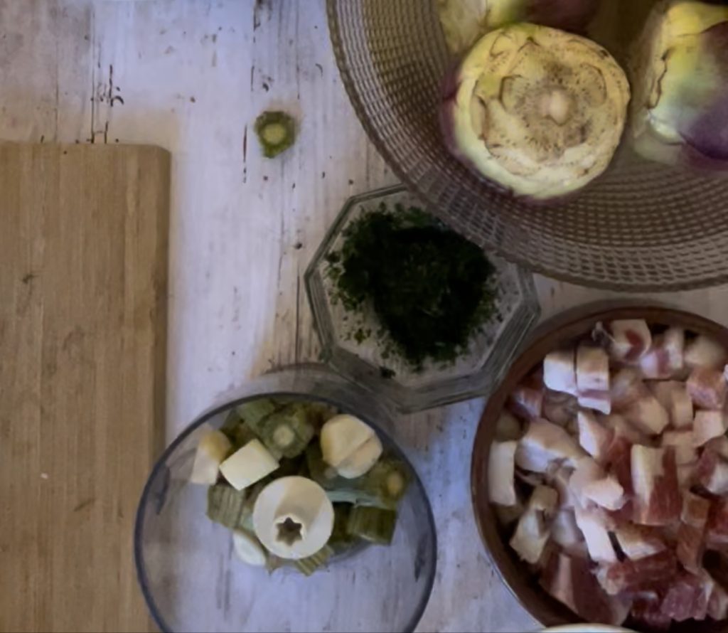 Knoblauch für die aufrecht stehenden Artischocken