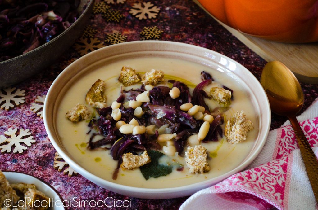 Bohnencreme mit Radicchio und karamellisierten Zwiebeln