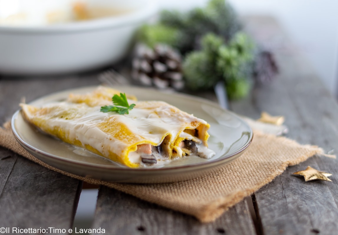 Crêpes mit Pilzen und Lachs