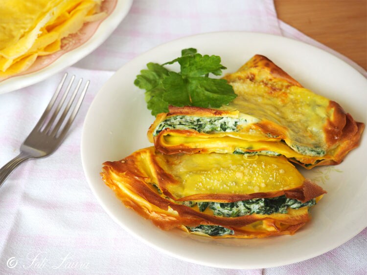 Crepes-Fächer mit Ricotta und Spinat: Ein köstliches Rezept, das man im Voraus zubereiten kann
