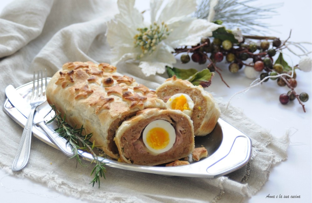 Gefüllter Hackbraten in Blätterteigkruste