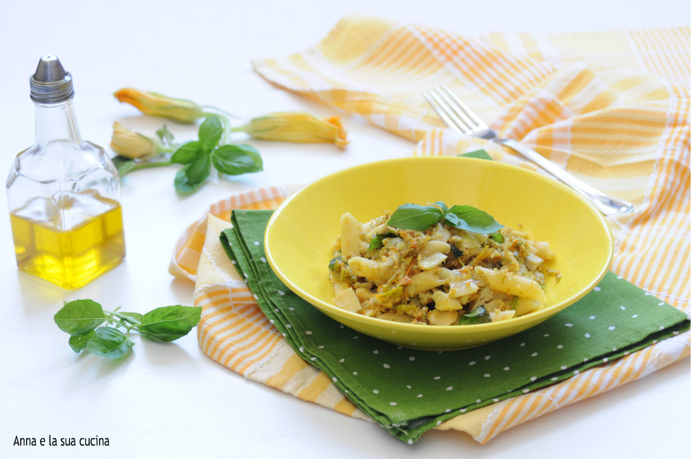 Pasta mit Stockfisch und Zucchiniblüten