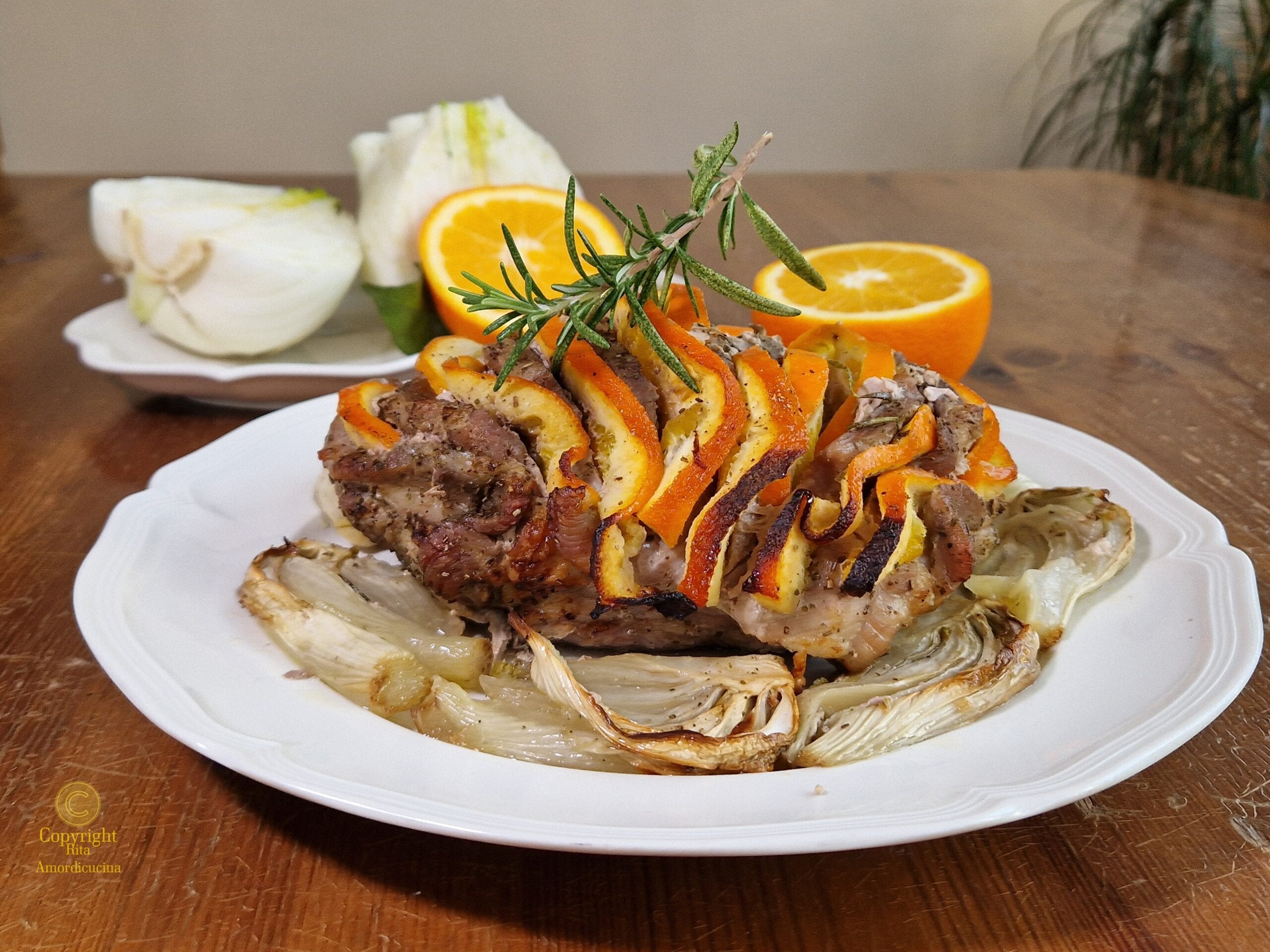 Der Schweinsbraten mit Orangen und Fenchel