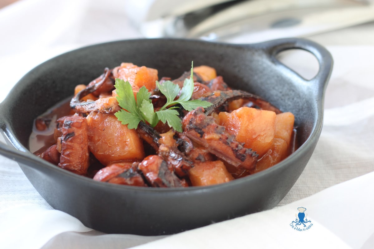 Geschmorter Tintenfisch im Schnellkochtopf, Rezept mit Kartoffeln