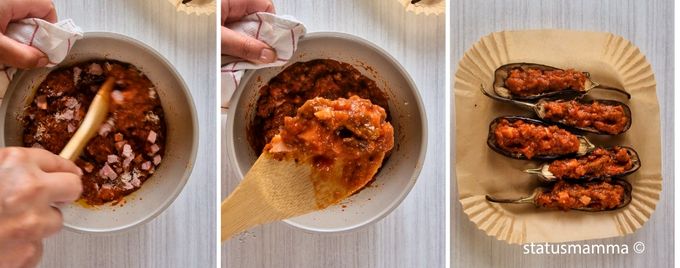 Gefüllte Auberginen mit Tomaten und Schinken