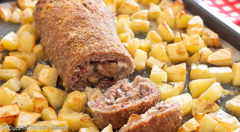 Hackbraten mit Pilzen und Kartoffeln
