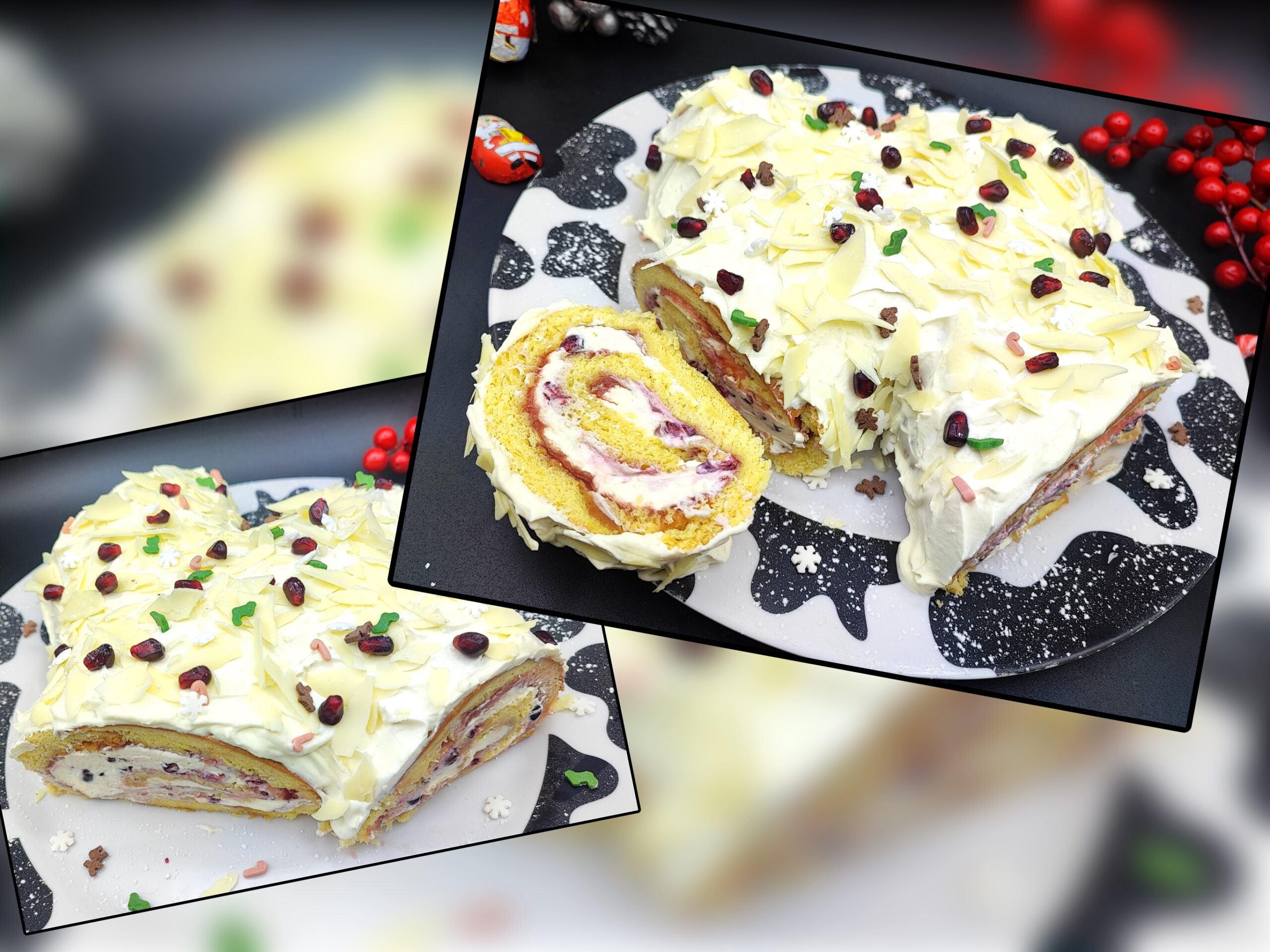 Pfandkuchen aus Pandoro mit Sahne und Granatäpfeln