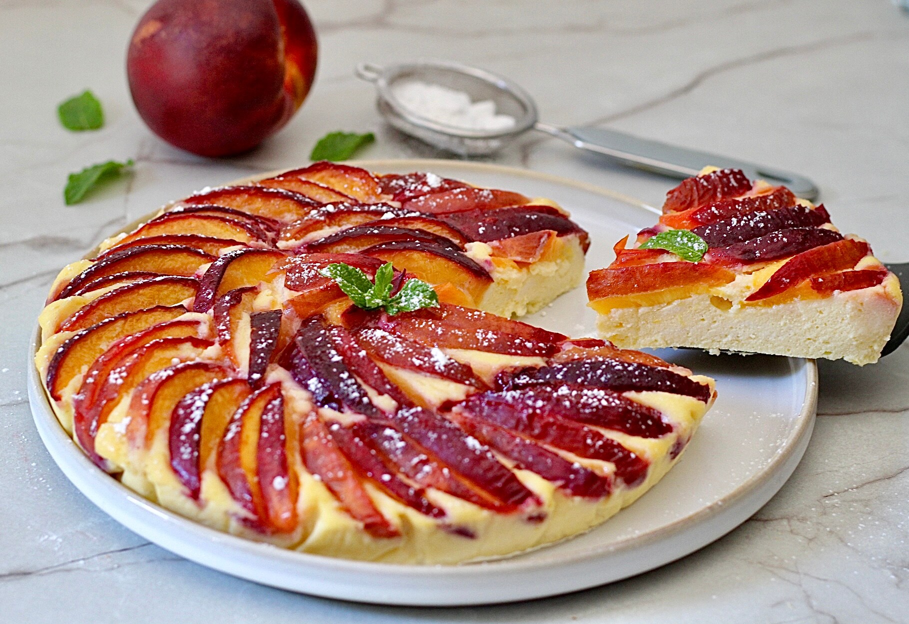 Pfirsich-Ricotta-Kuchen OHNE MEHL, frisch und cremig