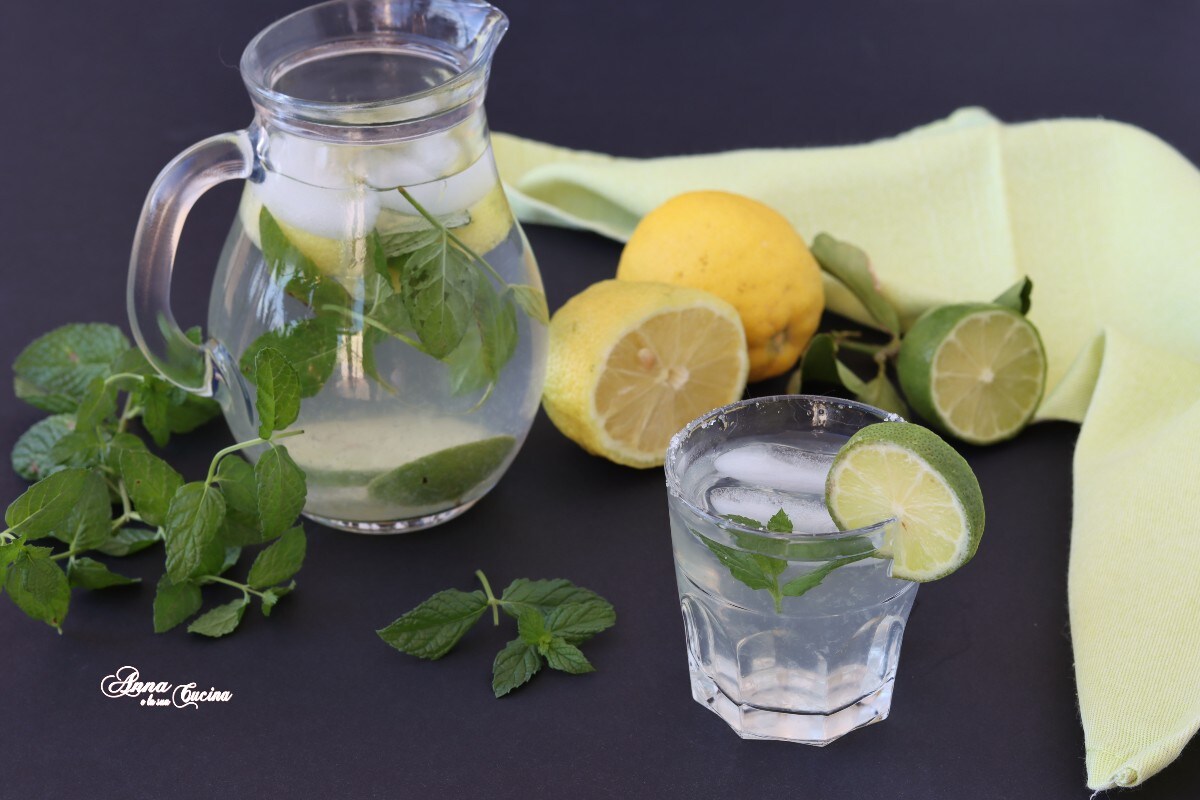 Erfrischendes Wasser mit Zitrone, Limette und Minze