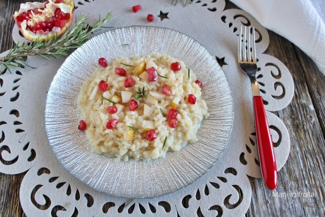 Risotto mit Scamorza, Gorgonzola und Birnen