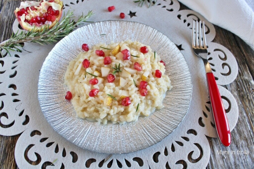Risotto mit Scamorza, Gorgonzola und Birnen