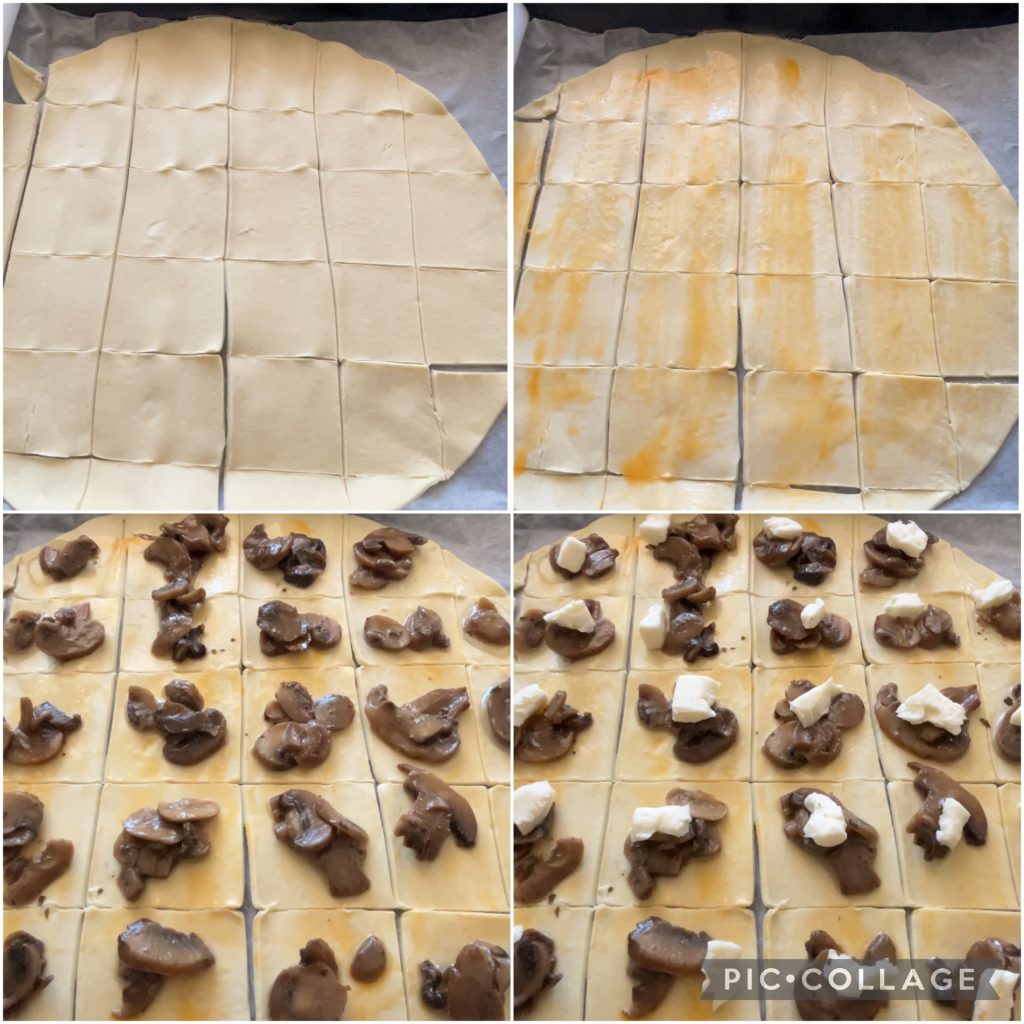 Weihnachtliche Blätterteiggebäck mit Pilzen und Taleggio