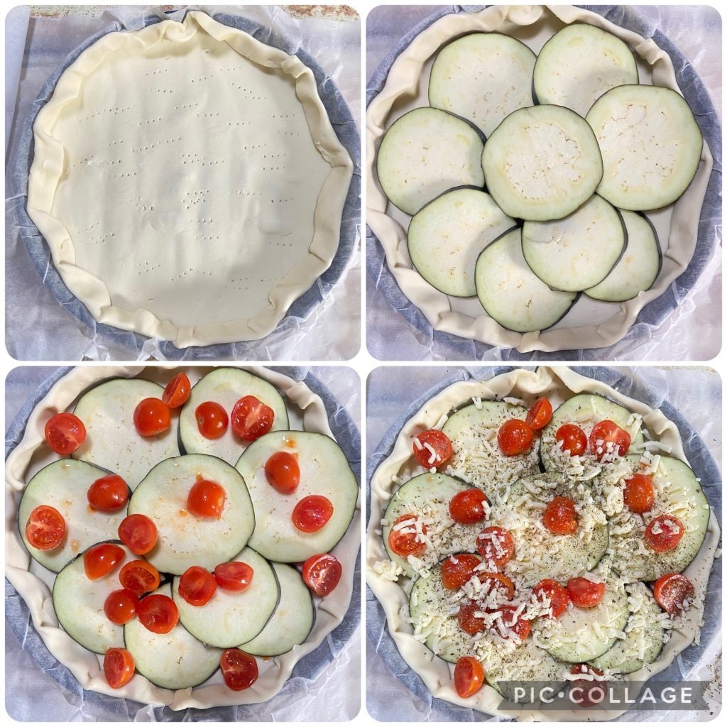 rustikaler Kuchen mit Auberginen und Kirschtomaten
