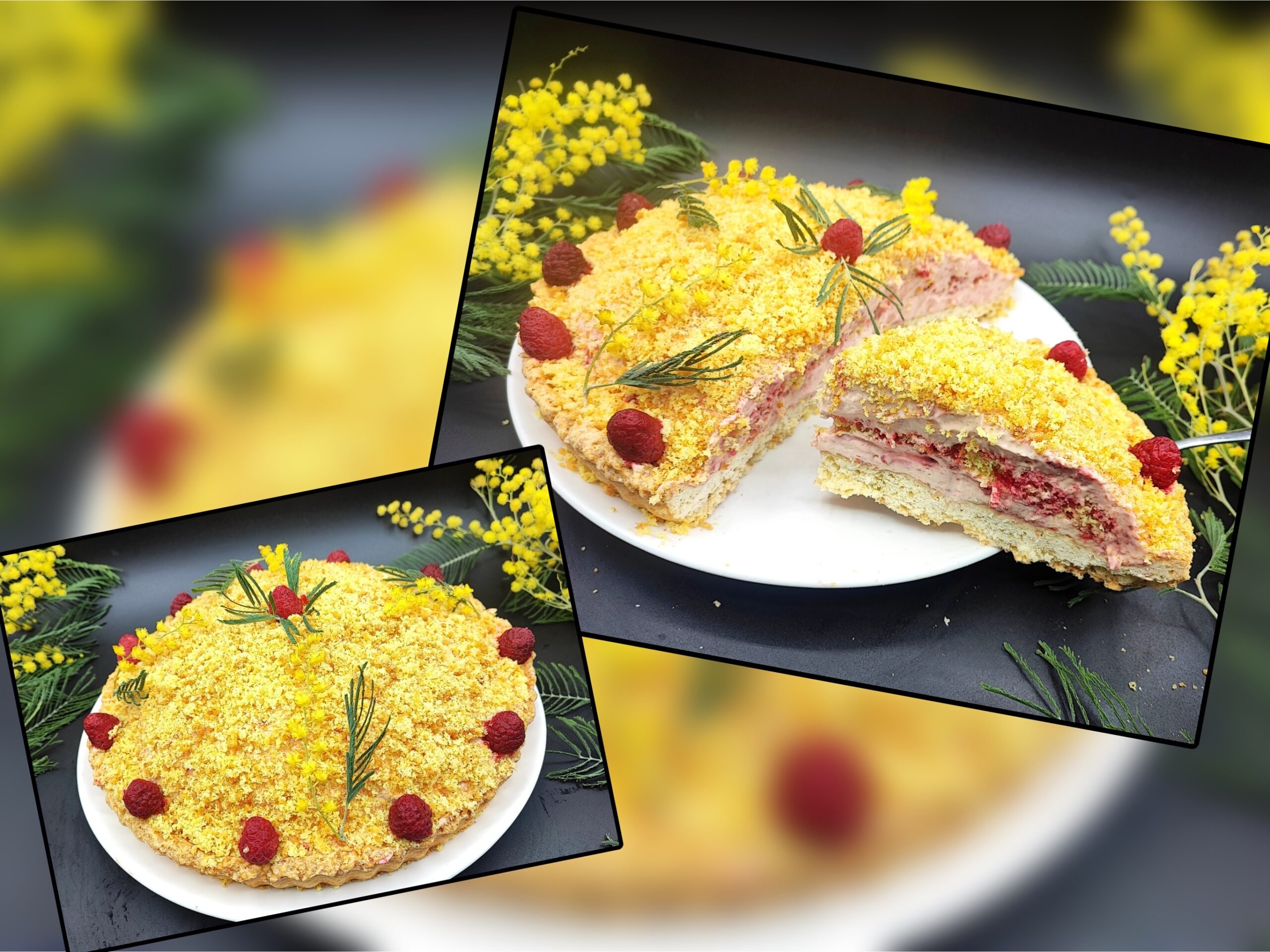 Mimosen-Torte mit Himbeeren