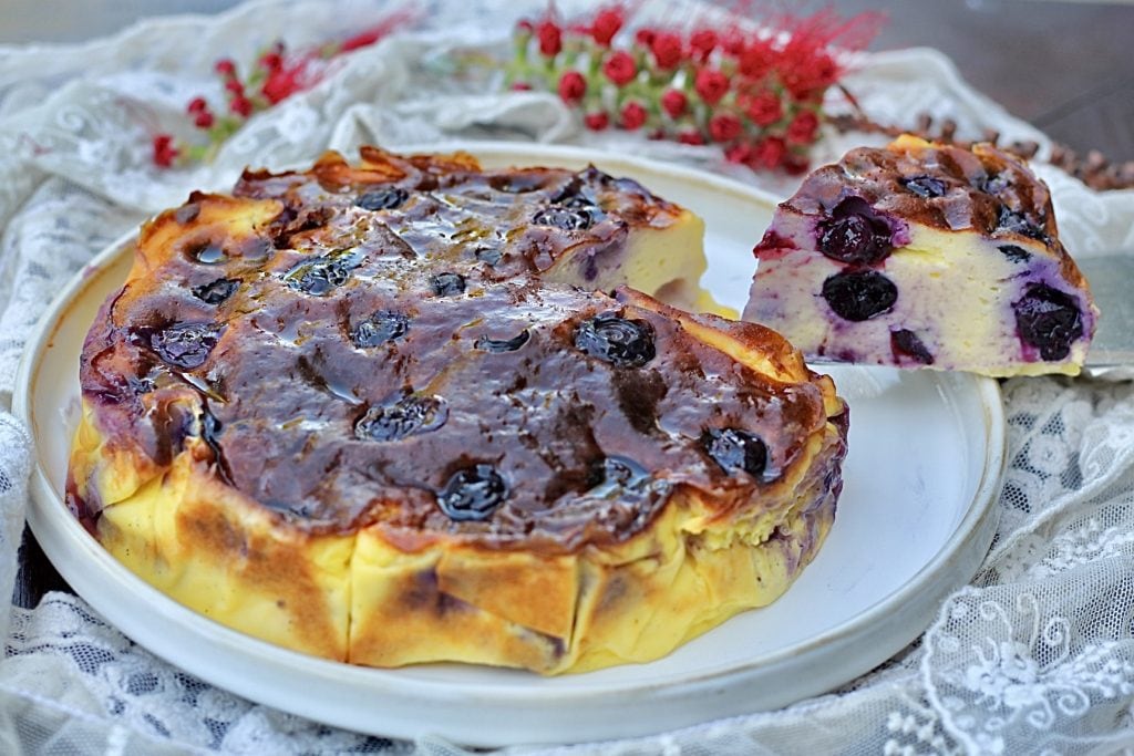 Proteinreicher Heidelbeerkuchen in der Heißluftfritteuse ohne Mehl.