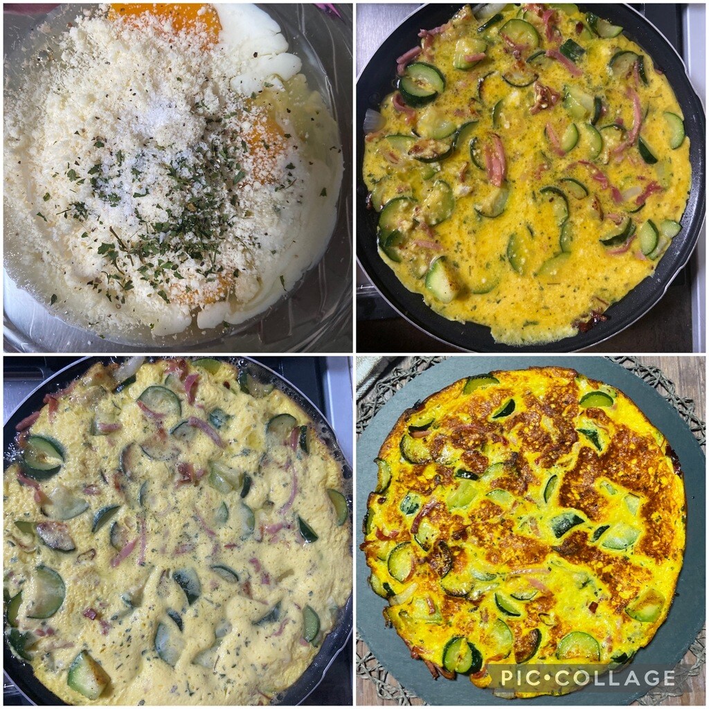 Omelett mit Zucchini und Speck