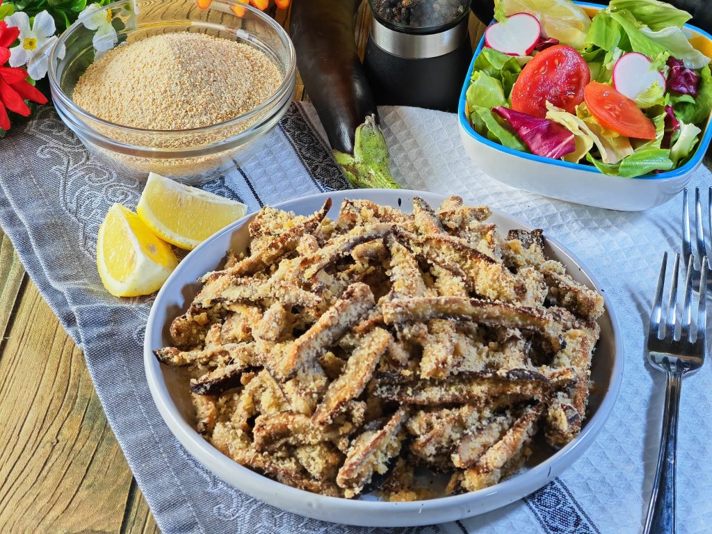 Gratinierte Auberginensticks aus dem Ofen