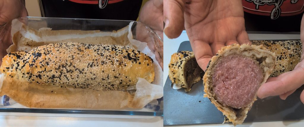 Cotechino im Blätterteig mit süßsauren Linsen