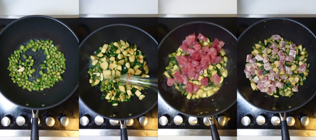 Pasta mit Zucchini und frischem Thunfisch, schnelles Sommerrezept
