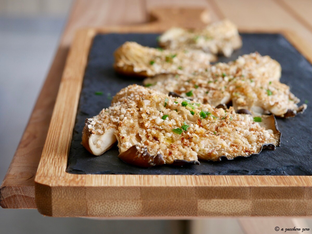 Gebackene Pleurotus-Pilze gratiniert ohne Öl, light