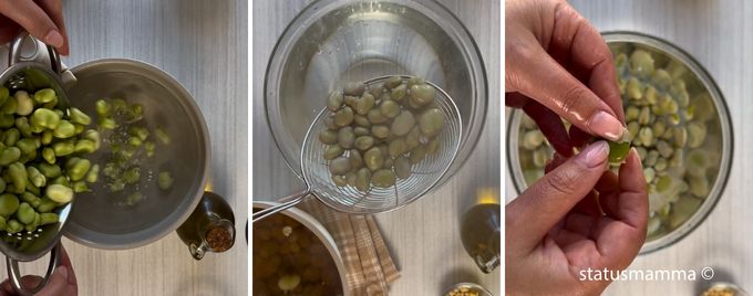 Pasta mit Favabohnencreme, knusprigem Speck und Provolone