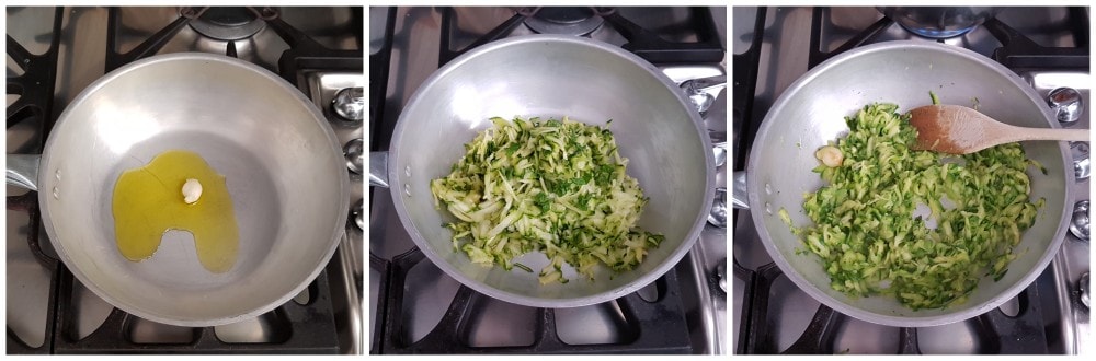 Brate Knoblauch und Zucchini