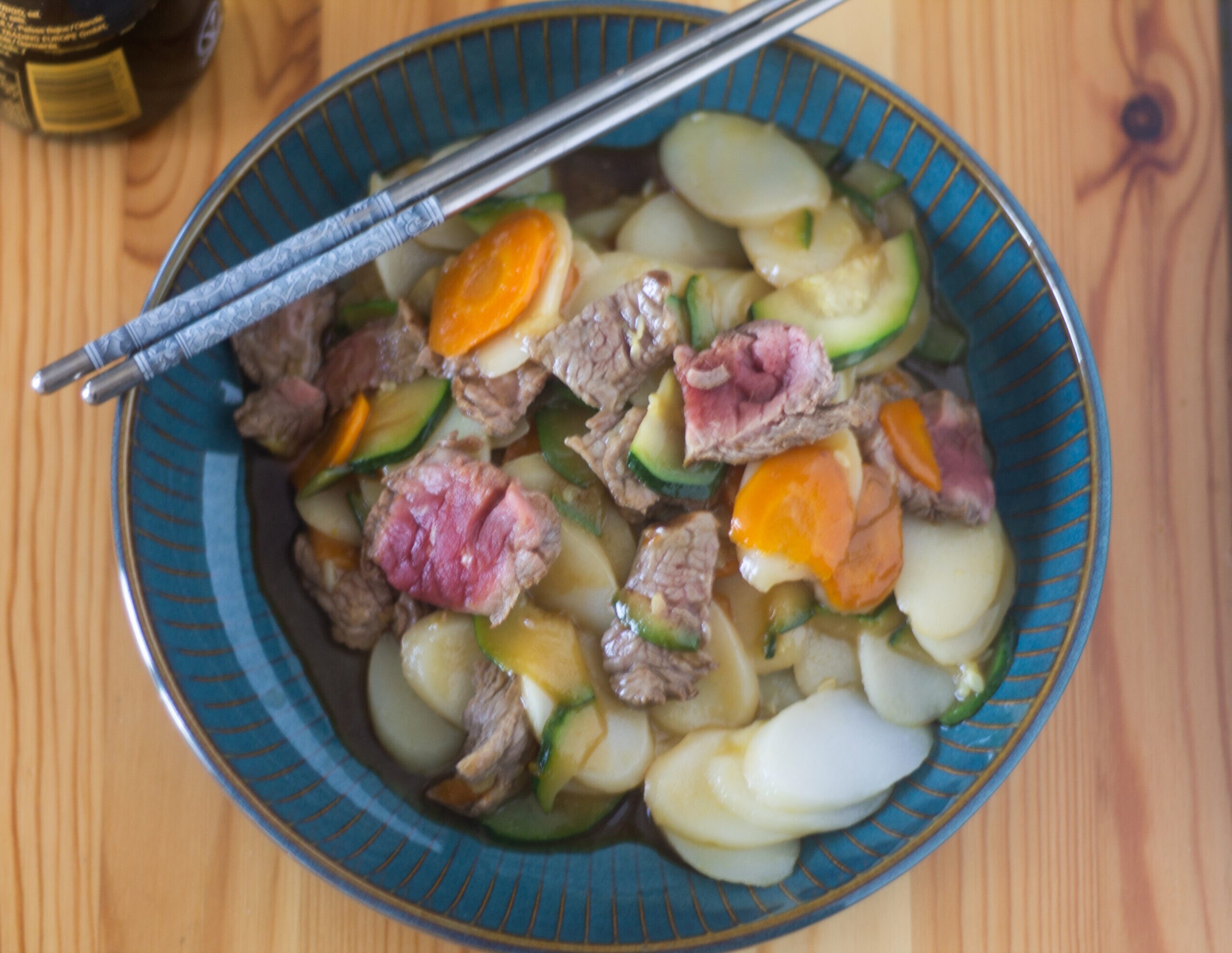 Reisgnocchi mit Rindfleischstreifen