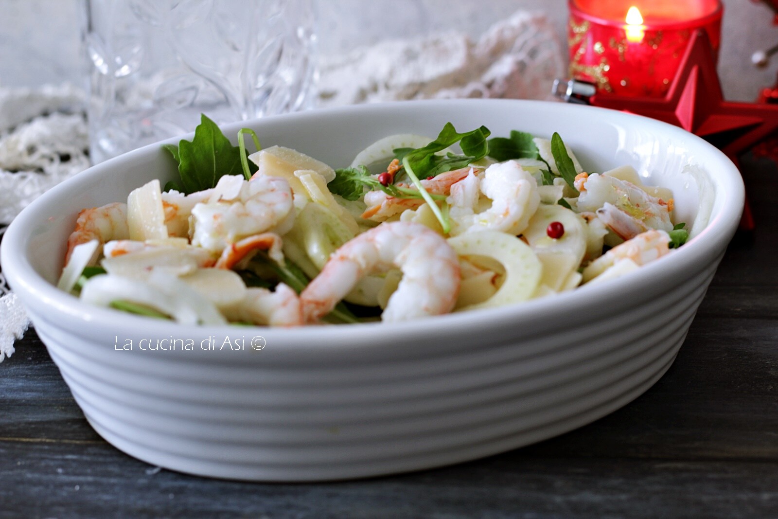 Schneller Salat mit Garnelen, Rucola und Fenchel