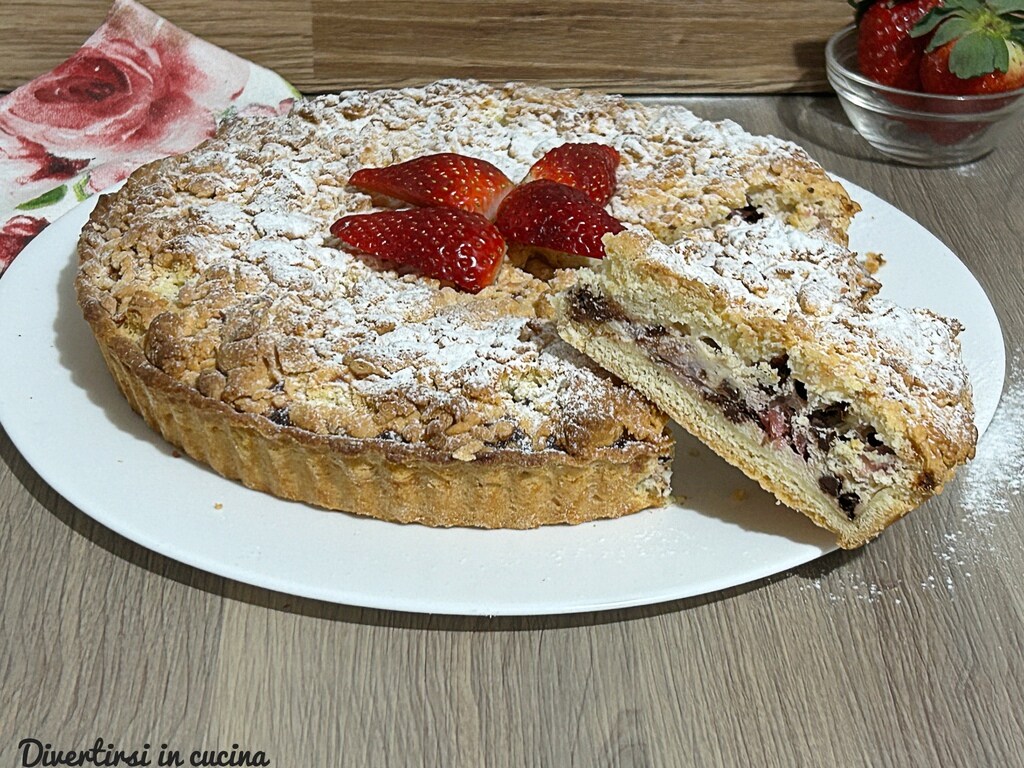 Streuselkuchen mit Ricotta, Erdbeeren und Schokotropfen