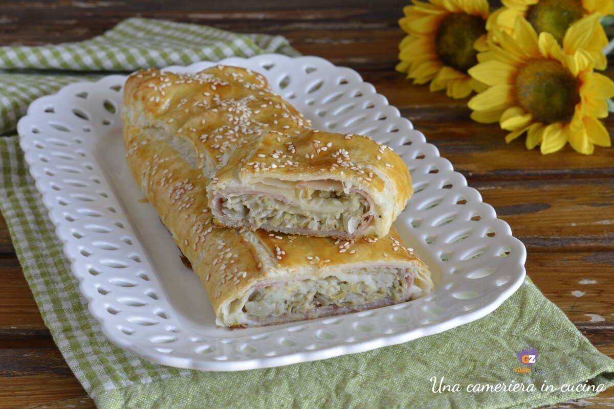 Strudel mit Artischocken, Mozzarella und Schinken