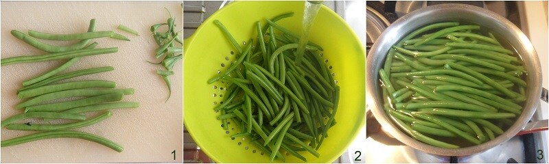 a. grüne Bohnen reinigen und kochen