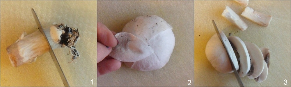 a. wie man Champignon-Pilze reinigt