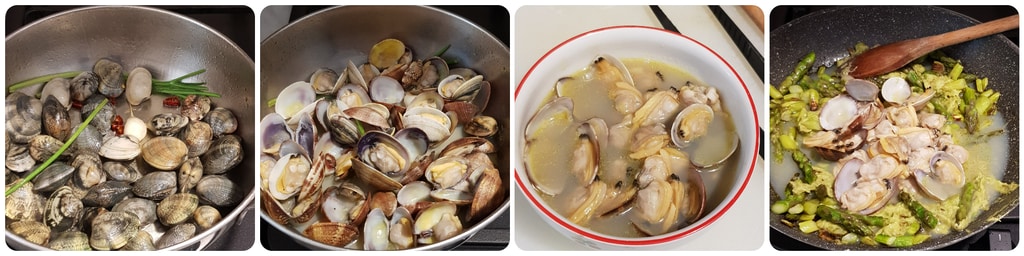 spaghetti mit Venusmuscheln und Spargel