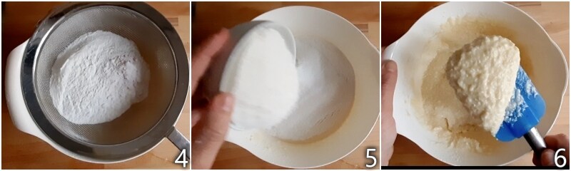 b. Mehl und Kokosraspeln hinzufügen
