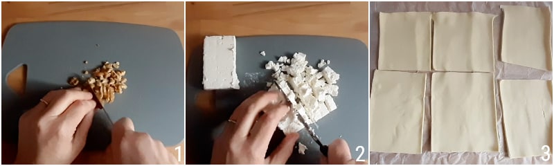 Blätterteigtaschen mit Feta und karamellisierten Zwiebeln Rezept kreative Vorspeise der Maiskorn 1 vorbereiten Zutaten