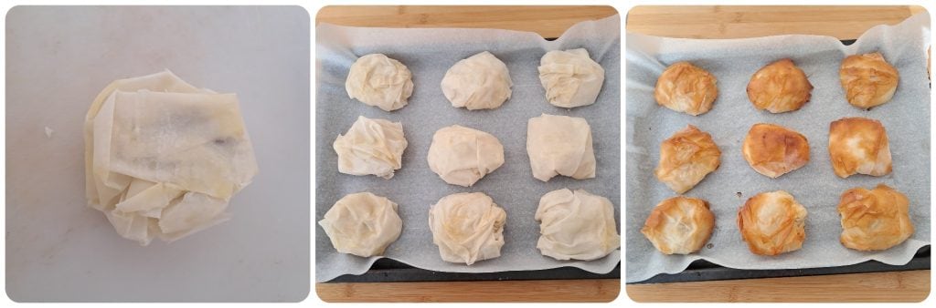 Blätterteigpäckchen mit Creme und Sauerkirschen