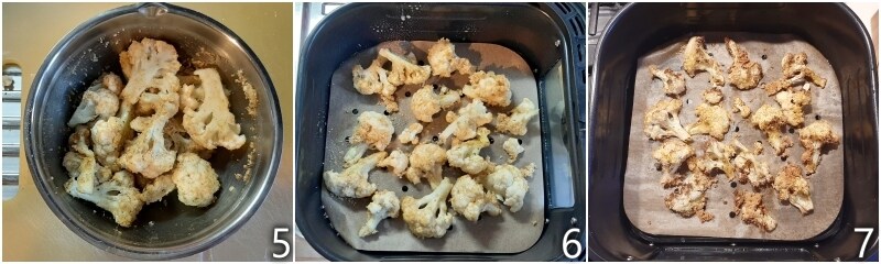 c. Blumenkohlstücke in der Heißluftfritteuse garen