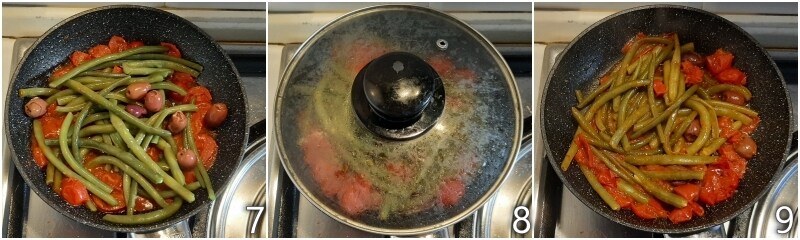 c. grüne Bohnen in frische Tomatensoße geben
